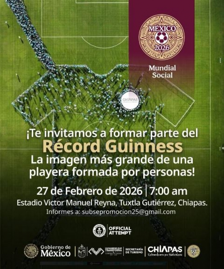 Chiapas invita a participar en iniciativa &ldquo;La imagen m&aacute;s grande de una playera formada por personas&rdquo;