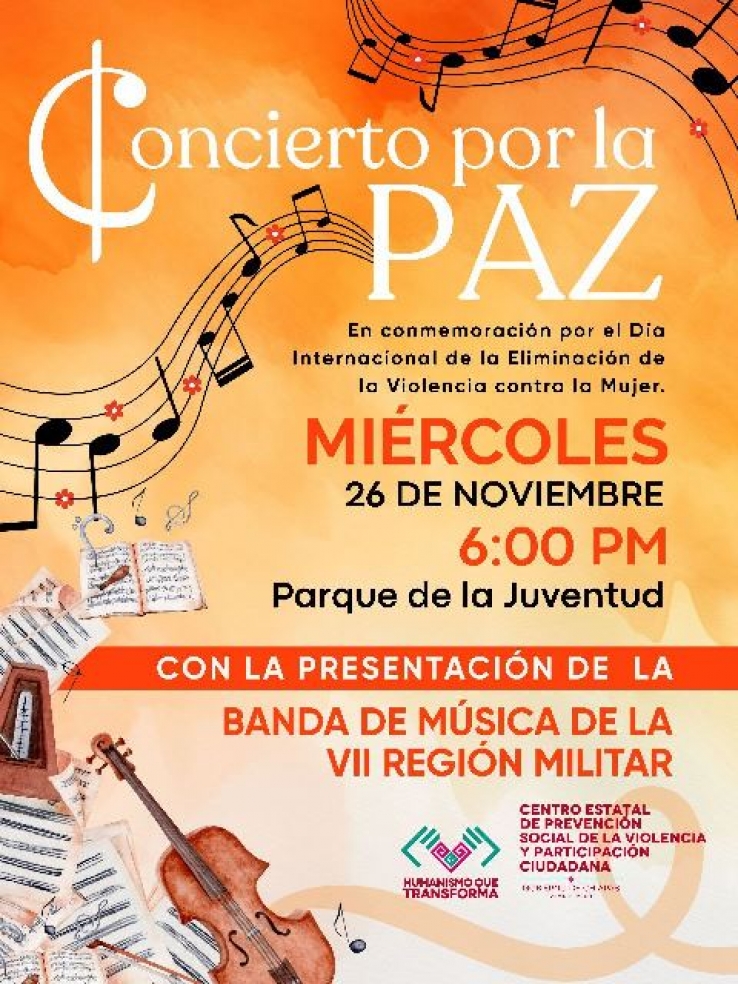 Invitan al Concierto por la Paz, en el marco del D&iacute;a Internacional de la Eliminaci&oacute;n de la Violencia contra la Mujer