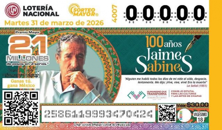 Jaime Sabines, centenario con voz y fortuna: Congreso y Loter&iacute;a Nacional