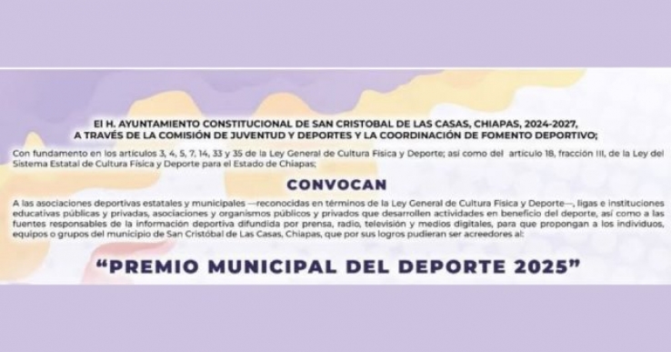 Reconoce Ayuntamiento de San Crist&oacute;bal de Las Casas a lo mejor del deporte local, con el Premio Municipal del Deporte 2025