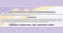 Reconoce Ayuntamiento de San Crist&oacute;bal de Las Casas a lo mejor del deporte local, con el Premio Municipal del Deporte 2025