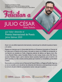 Julio C&eacute;sar Melo Toledo, ganador del Premio Internacional de Poes&iacute;a Jaime Sabines 2025
